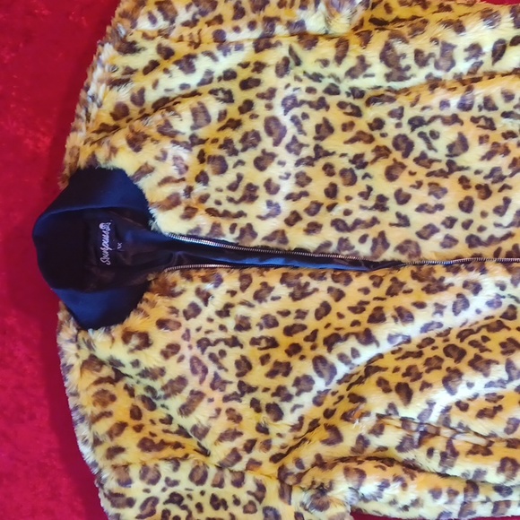 SOURPUSS 3XL YELLOW LEPARD FUR BOMBER JACKET ZIP CLOSURE/POCKETS SOLD OUT - Picture 7 of 13